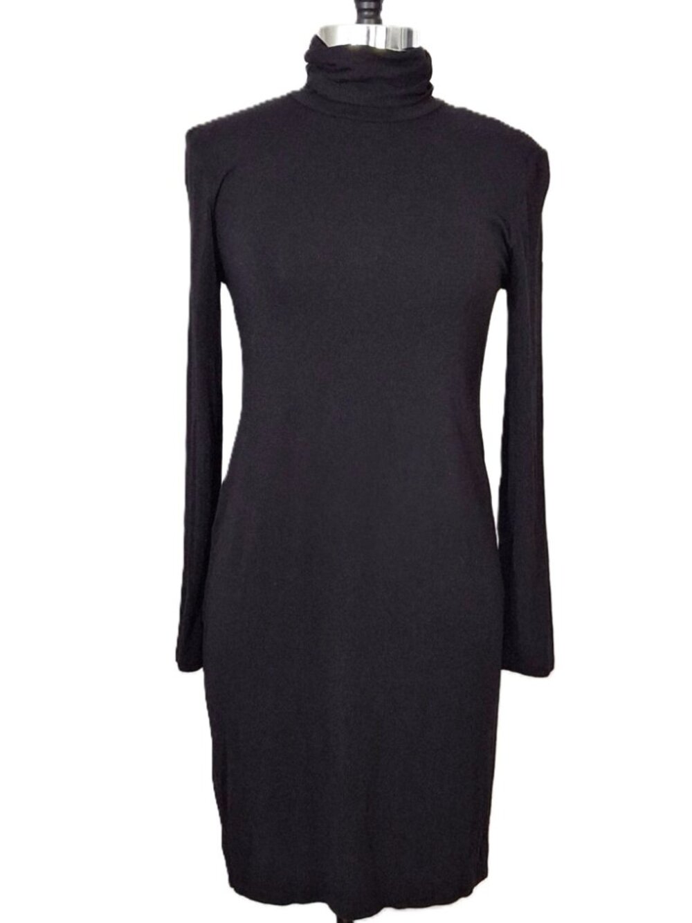 Black Turtleneck Sz 14W Bodycon Midi Dress Long Sleeve Ribbed Knit Fitted LBD